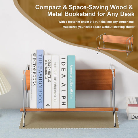 Tilting Desktop Bookshelf for Desk, Wood Book Organizer & Tabletop Shelf