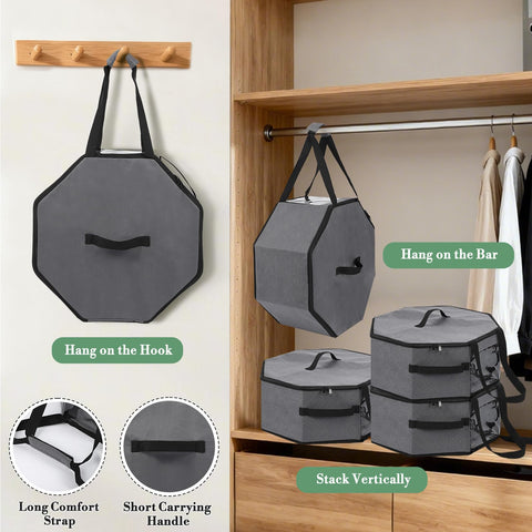 GarveeMore 3 Pack Hat Box for Travel Cowboy Hat Travel Case Carrier Bag with Shoulder Strap, 42x42x19cm Collapsible Cap Case with Cardboard