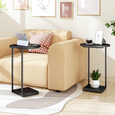 HDANI C-Shaped Side Table,Round End Table under Sofa,Bedside Table,Sofa Side Table with Metal Frame, Small Coffee Snack Table for Living Room