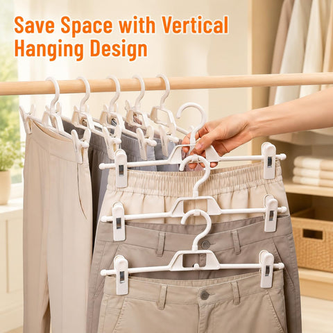 10 Pack Trouser Hangers with Clips, Space Saving Skirt Hangers Organiser