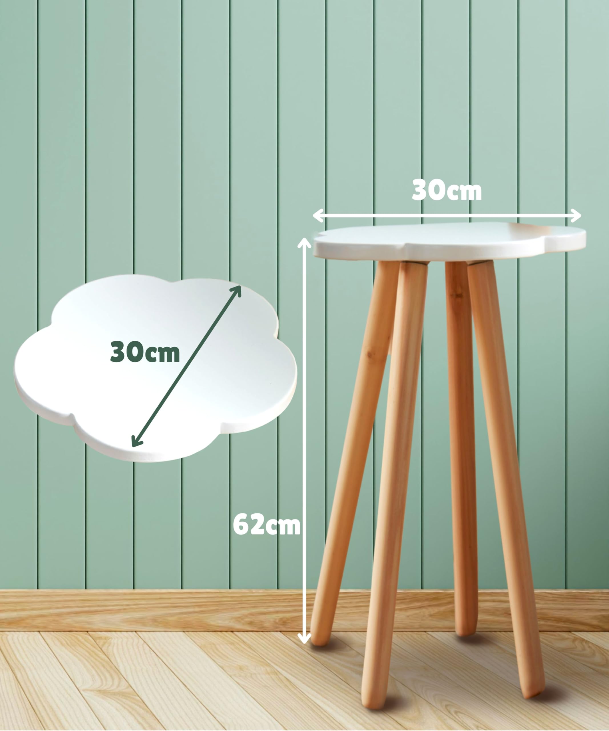 Modern White Side Table - 62cm Tall Plant Stand, Wooden Indoor Cloud Table