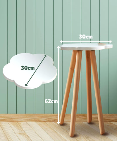 Modern White Side Table - 62cm Tall Plant Stand, Wooden Indoor Cloud Table