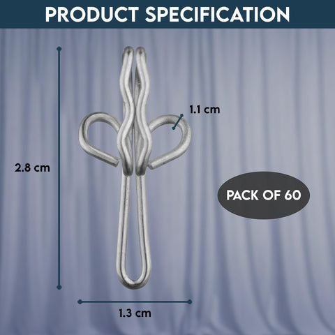 Yuhman 60 Pack Metal Curtain Hooks – 2.9cm x 1.3cm Premium & Heavy-Duty Curtain Hooks Metal – Ideal for Windows, Doors & Shower Curtains.