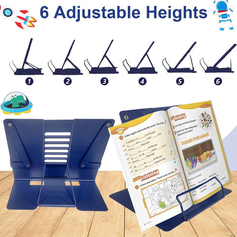 Garegce Book Stand Folding with Page Paper Clips, Cute Astronaut Book Holder, Cookbook Stands 6-Position Adjustable Height for Reading