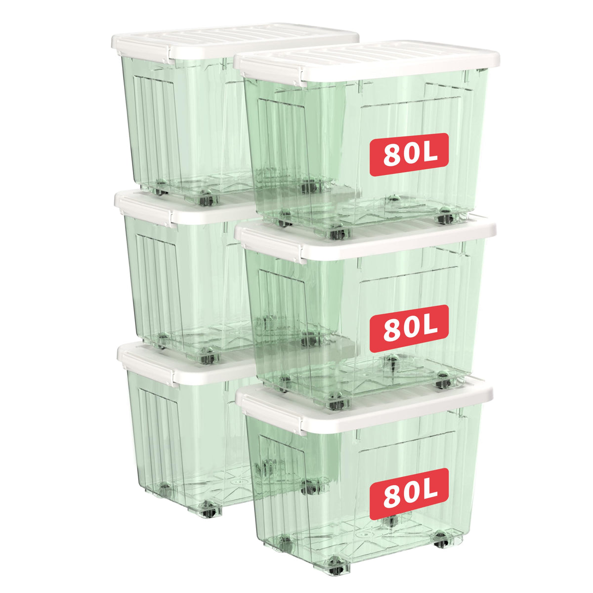 Cetomo 80L*6 Plastic Storage Boxes with Wheels, Lidded Storage Box with Secure Side Latches, PP Nestable and Stackable Clear Organizer for Home