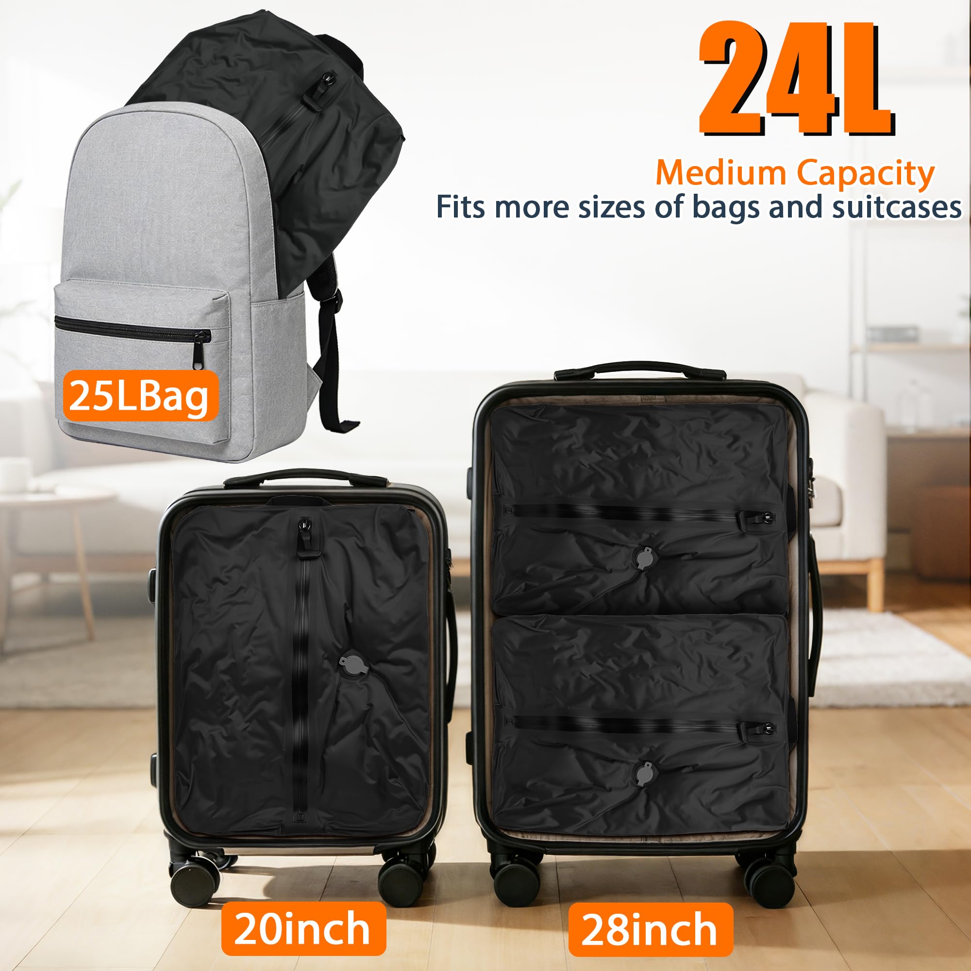 Lollanda Vacuum Bags for Travel IP67 Waterproof Reusable Compression Storage Space Saver Suitcase Backpack Organizer Lightweight Durable 210D