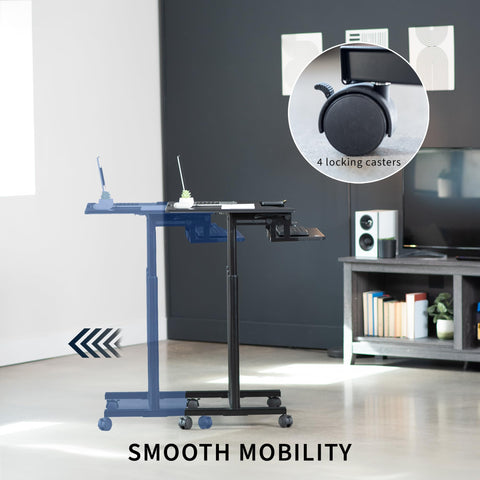 VIVO Mobile Height Adjustable Table, Stand Up Desk Cart with Sliding Keyboard Tray, Computer Workstation, Rolling Presentation Cart, Black, CART-V06A