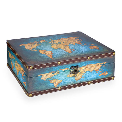 SUMNACON Vintage Treasure Storage Box with Latch 27.2*21.5*9.4cm, Green Map