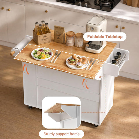 Drop-Leaf Kitchen Island on Wheels Utility Storage Cart with Drawers