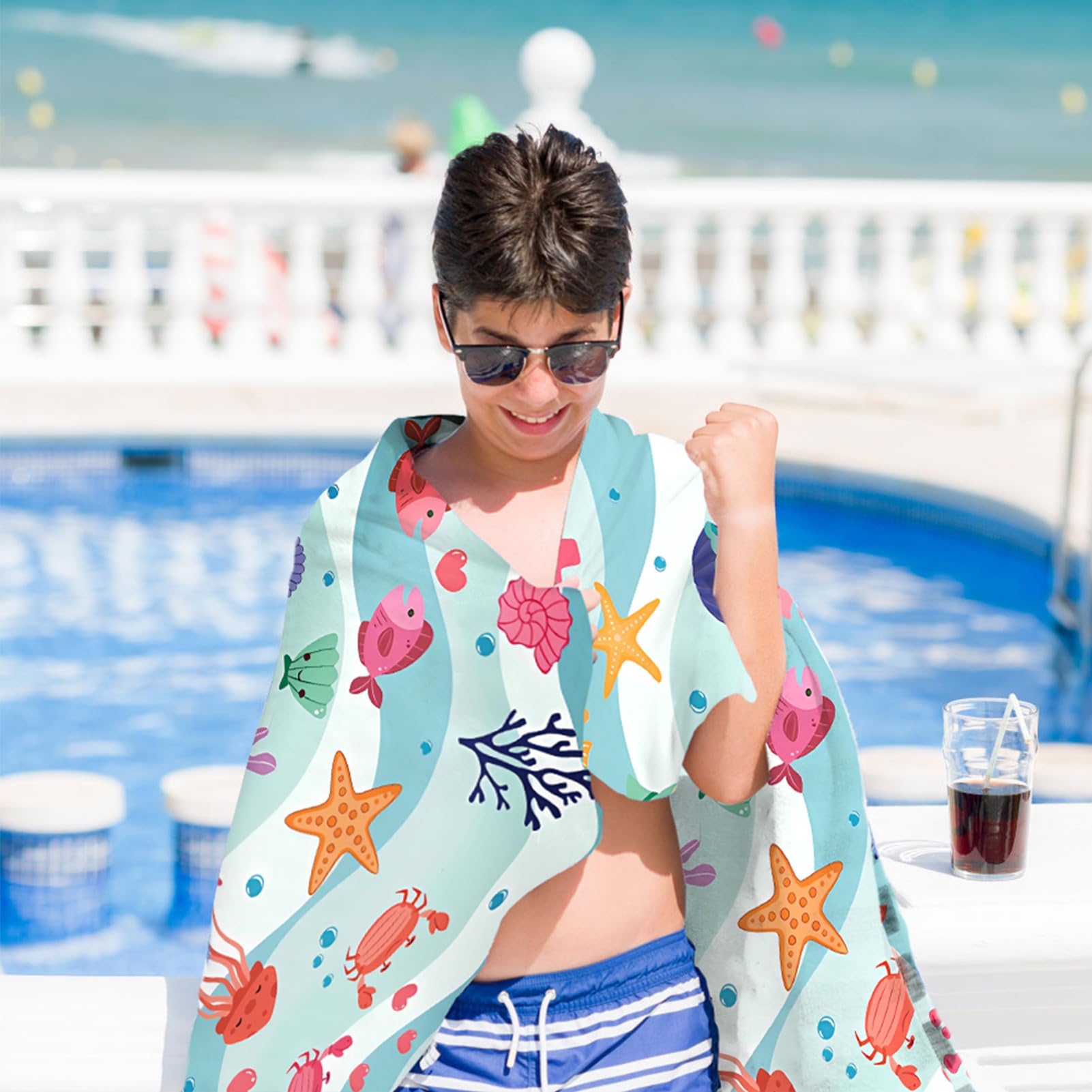SERTAS Kids Beach Towel,Swim Towel for Girls,Kids Towel 70 X 140cm,Beach Towels for Kids,Lightweight Beach Towel Microfibre,Exquisite Pattern Beach