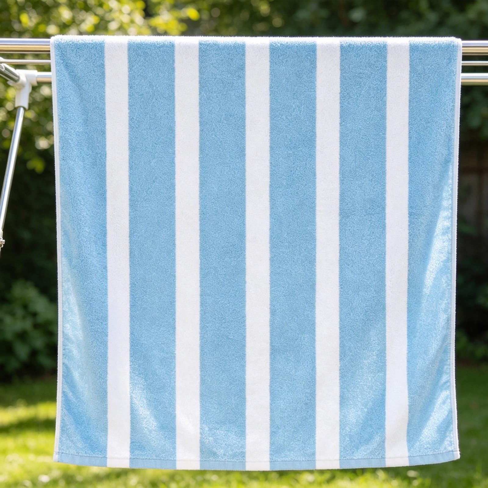 Large Quick Dry Microfibre Beach Towels for Adult,160X90cm Double Side Baby Blue Stripe Bath Towel Travel Towels with Pocket,Lightweight Beach Towel