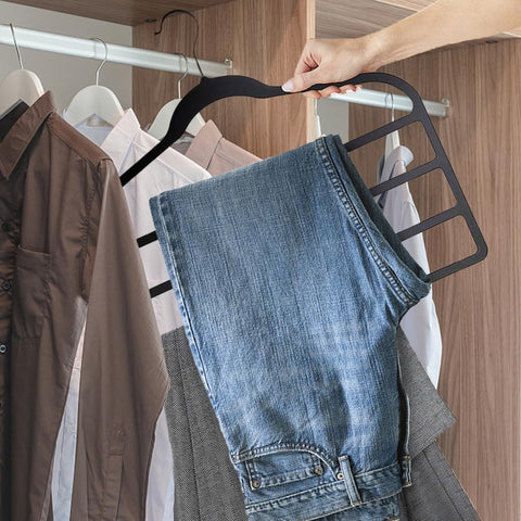 6 Pack Velvet Trouser Hangers, Space Saving Hangers for Clothes, Non-Slip Pants Hanger Jeans Hangers Multi Bar Clothes Hanger Closet Organizers