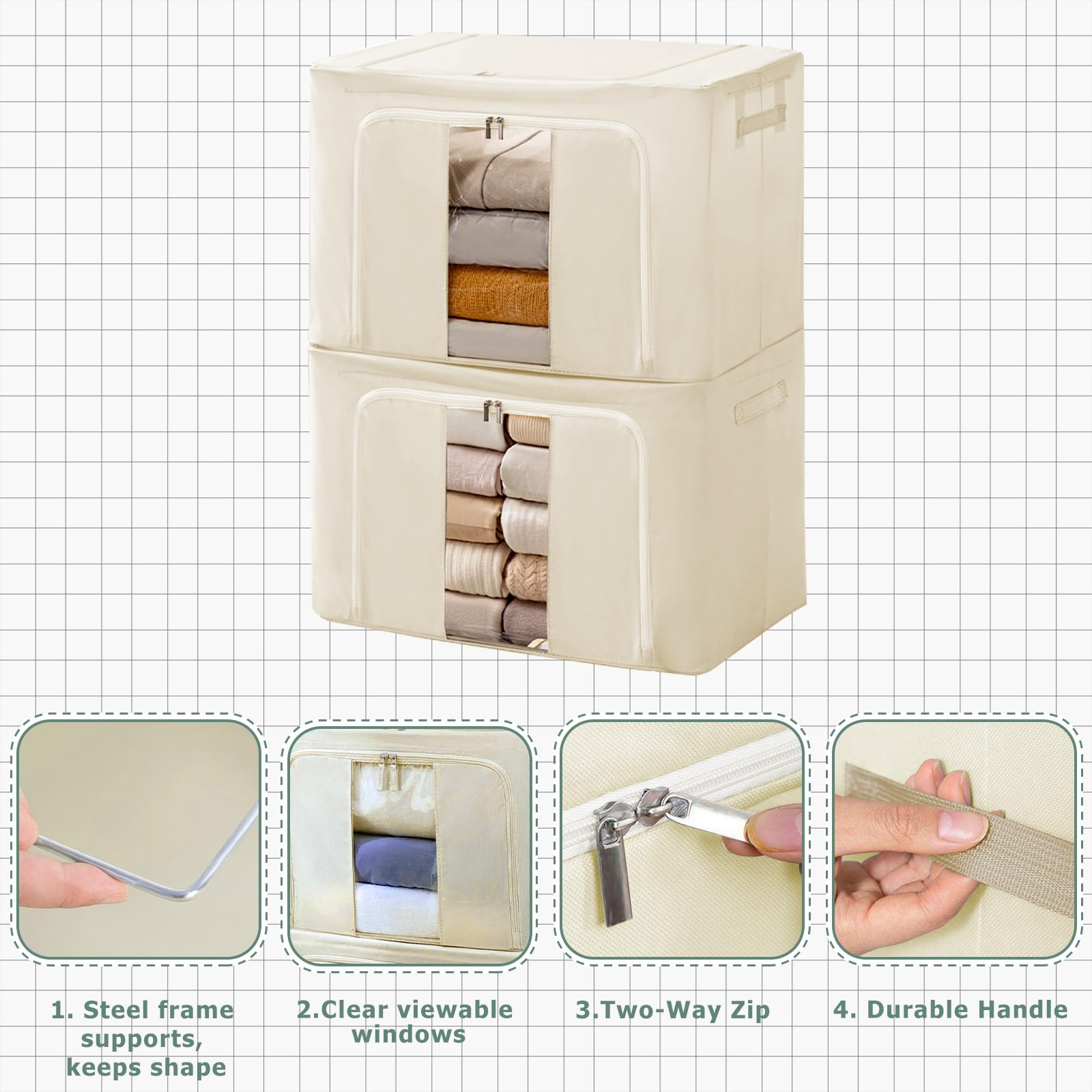 Womanht 2 Pack Closet Organizers and Storage, Foldable Oxford Steel Frame Storage Box with Clear Window & Carry Handles