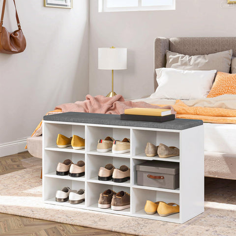 HOOBRO Shoe Storage Bench with Cushion and Coat Hooks, Shoe Rack Bench with Padded Seat, 80 cm Coat Rack for Hallway, 9 Compartments