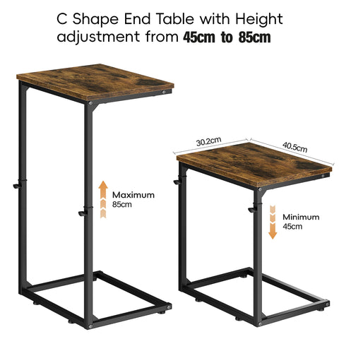 Vagusicc C-Shaped Side Table, Adjustable Height 45-85cm Sofa Side Tables, Small Side Table for Small Spaces