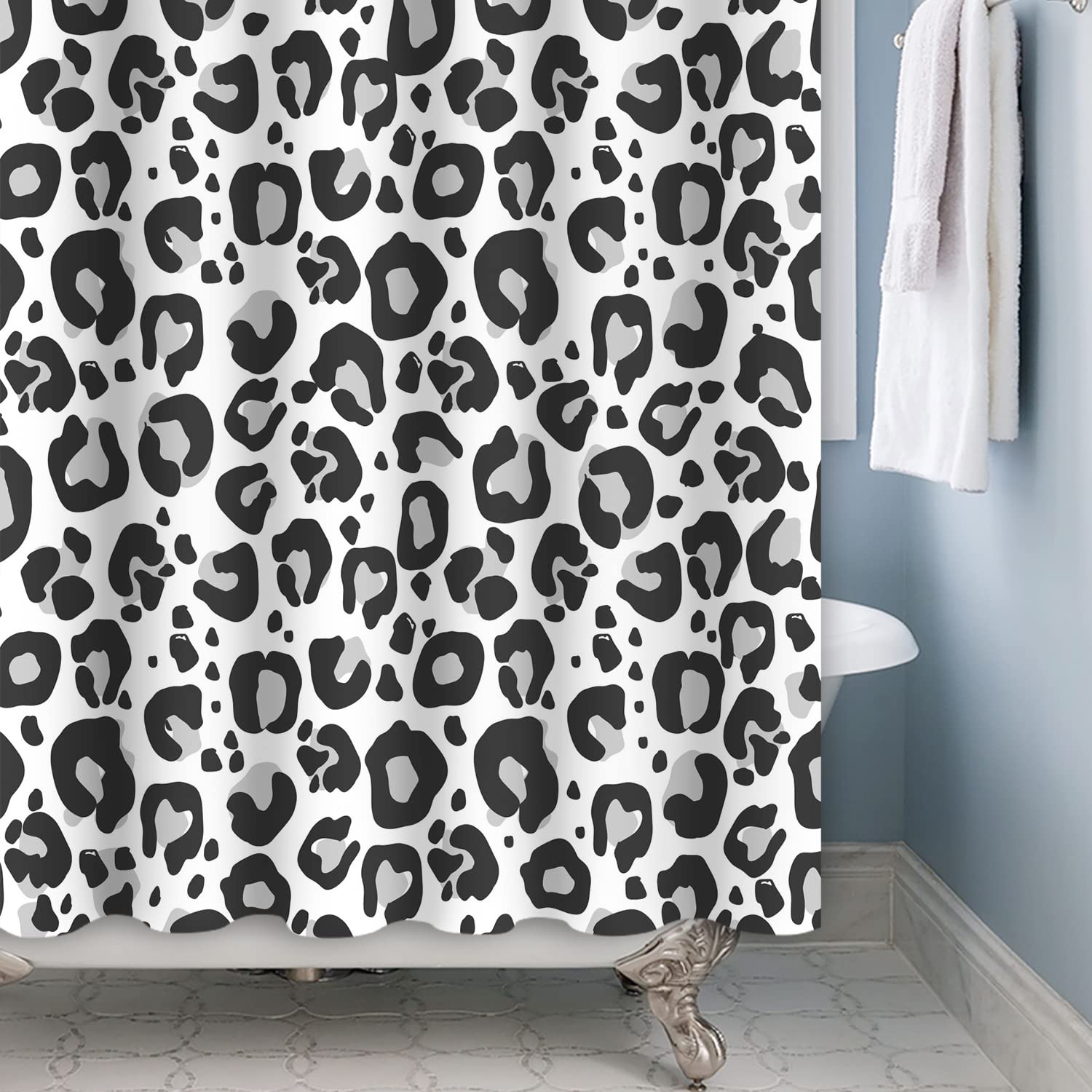 Bovlleetd 60x72inch Black and White Shower Curtain Leopard Print Pattern Black White Bath Shower Curtain Polyester Waterproof Bathroom Set with Hook
