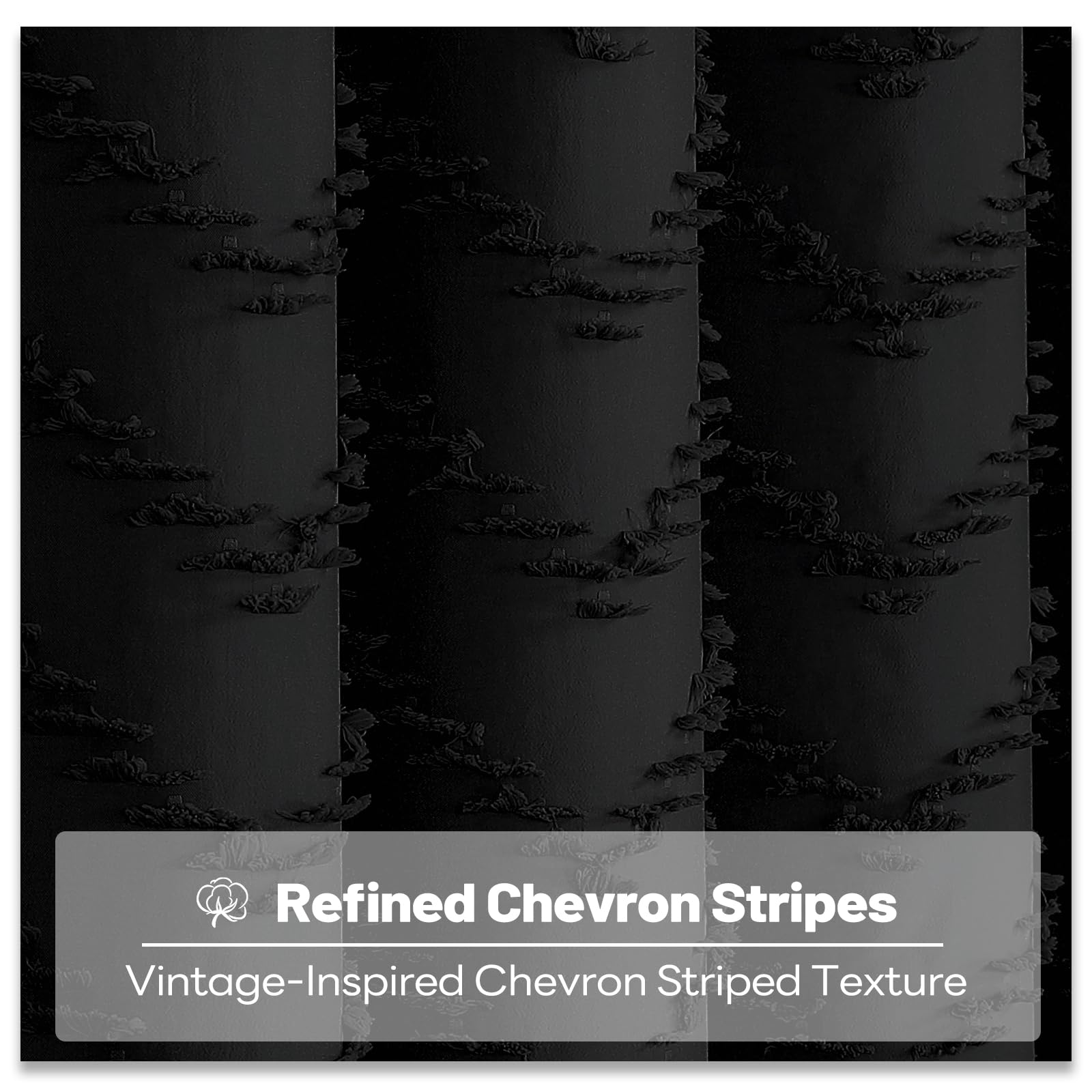 BTTN Narrow Boho Tufted Chevron Shower Curtain, Waterproof, 92x186cm, Black