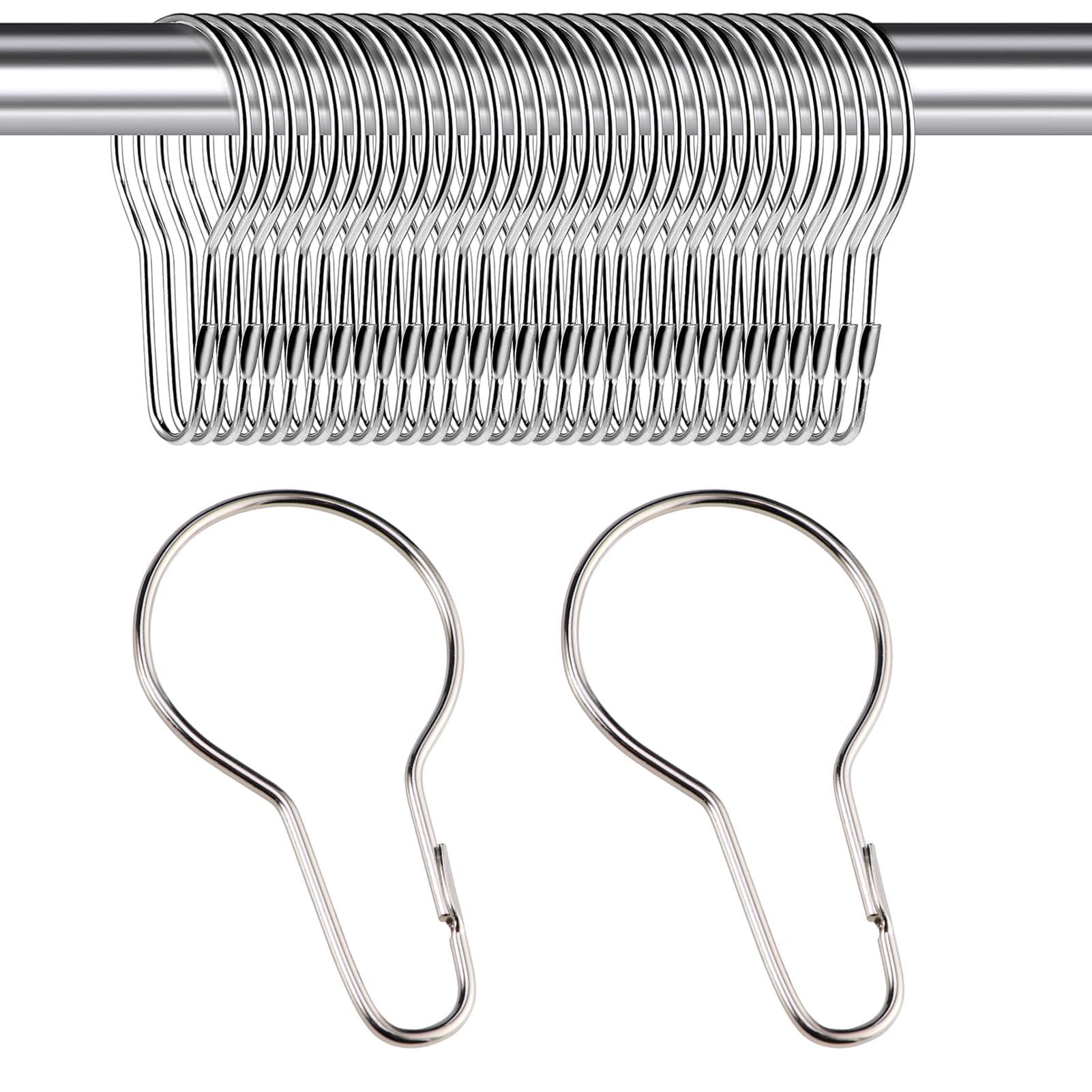 30PCS Shower Curtain Rings, Curtain Hangers Hanging Shower Clips,Stainless Steel Metal Rust Proof Decorative Hooks Loop for Bedroom Bathroom Kitchen