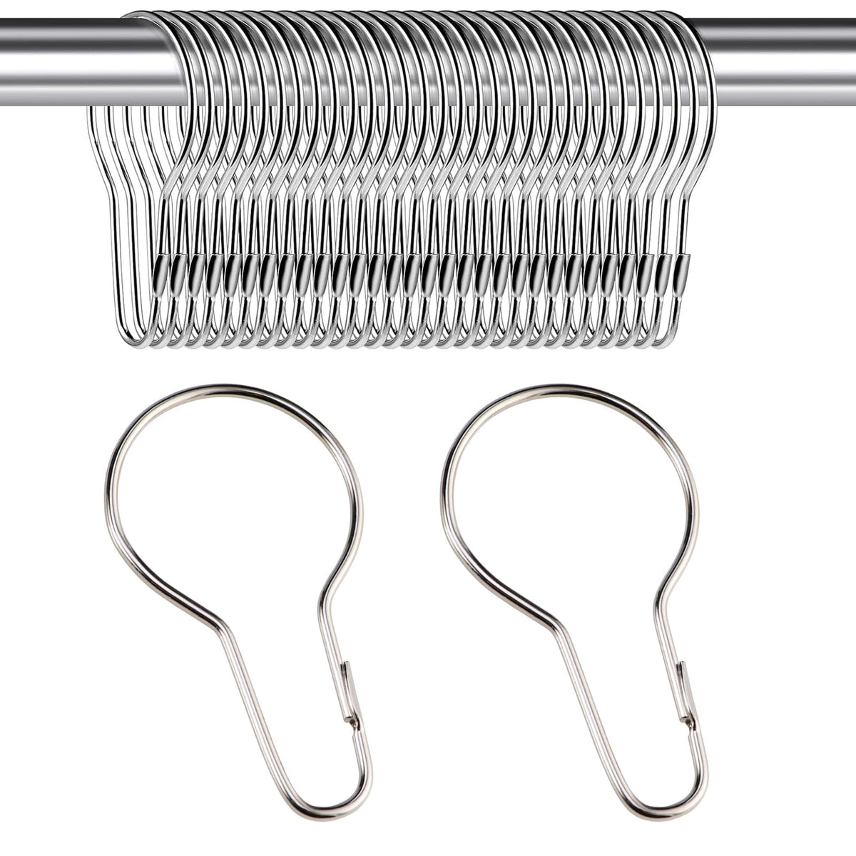 30PCS Shower Curtain Rings, Curtain Hangers Hanging Shower Clips,Stainless Steel Metal Rust Proof Decorative Hooks Loop for Bedroom Bathroom Kitchen