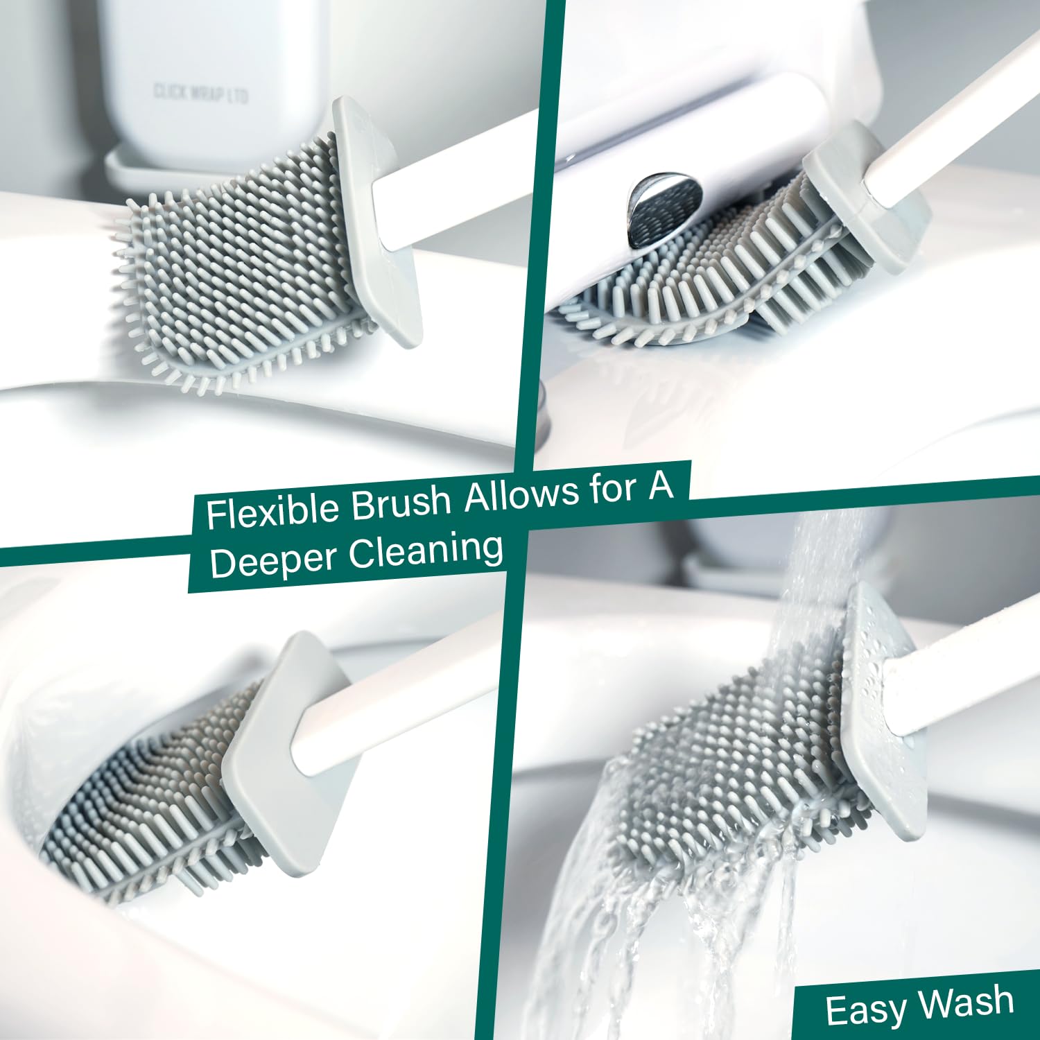 Pack of 2, White Toilet Brush Set, Bathroom Silicone Toilet Brushes and Holders with Self Adhesive Wall Mount