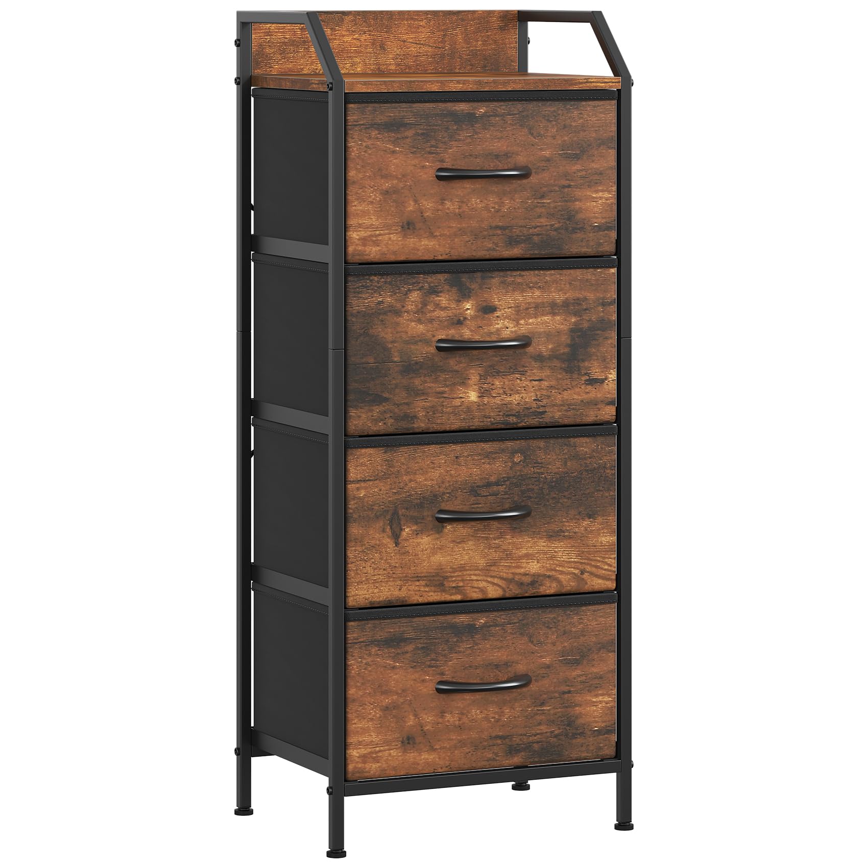 Feonase 4-Drawer Chest of Drawers with Metal Frame & Top Back Panel – Modern Fabric Storage Cabinet for Bedroom, Living Room, Small Spaces