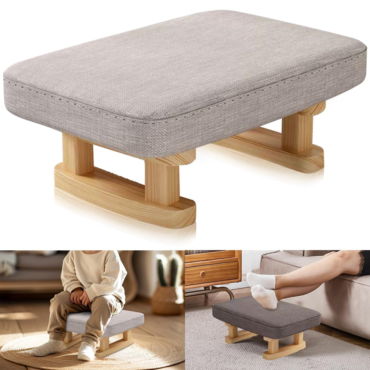 Lighterday Foot Stool, Pouffe Footstool with Cushion,Ottoman Stool with Removable Footstool Cover,Poofy Foot Rest for Leg Rest in Living Room Bedroom