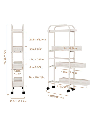 UMDONX Metal Kitchen Storage Trolley with Pull out Basket Narrow 4 Tier
