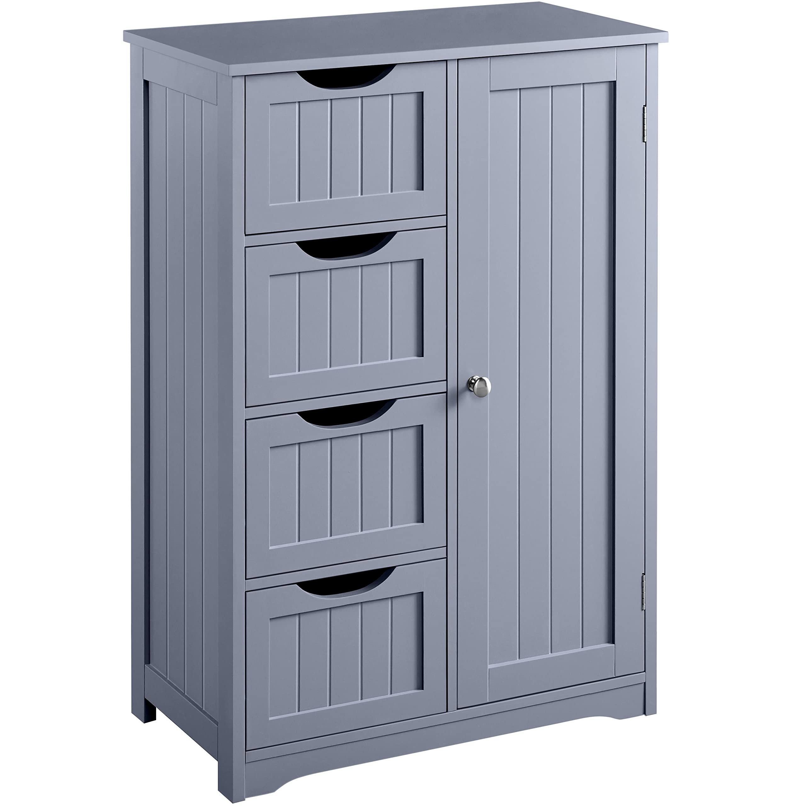 Yaheetech Bathroom Floor Cabinet, 4 Drawers & Door, Adjustable Shelf Gray