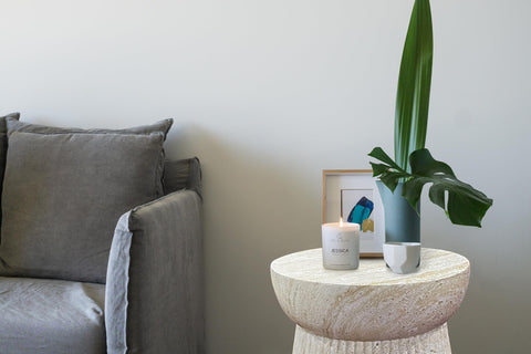 Nouvage Design Fibrestone Table 37cm Diameter Fluted Premium Side Table and Coffee Table Natural Light Stone Colour
