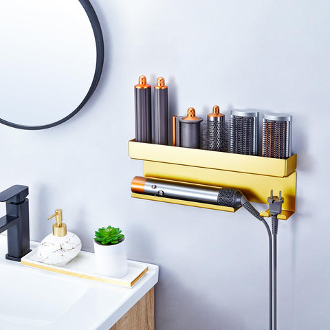 YYBO Hair Dryer Holder Wall Mount for Curling Irons Styler Attachments, Adhesive hair Dryer And Straightener Holder, Hairdryer Holder Wall Mounted