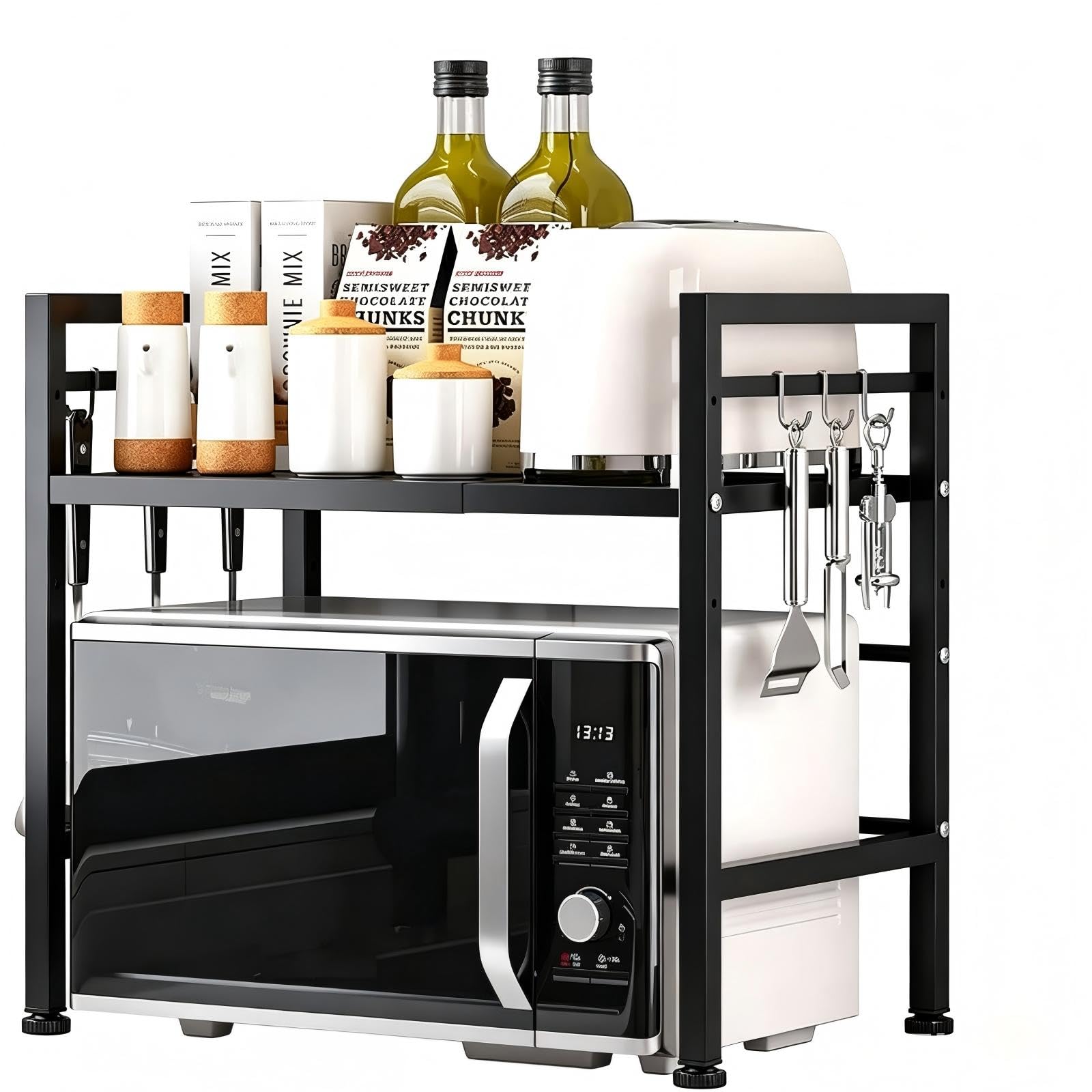 Multibao Expandable Microwave Rack Shelf, 2 Tier Oven Rack Stand Holder Kitchen Corner Shelf Desktop Printer Shelf Rack, Bakers Rack
