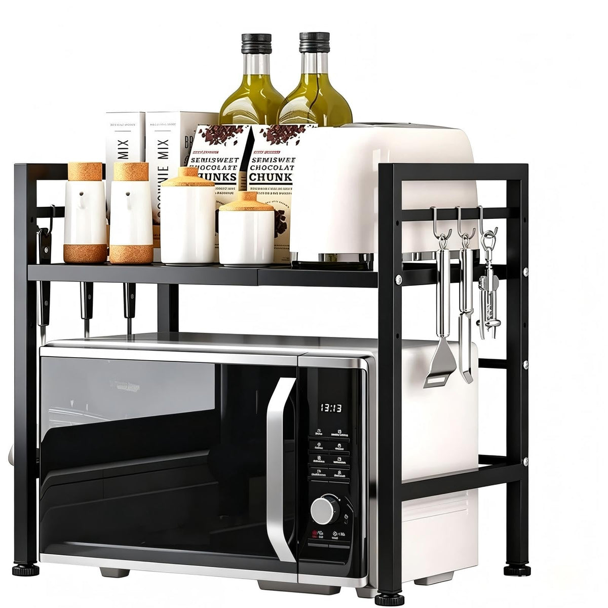Multibao Expandable Microwave Rack Shelf, 2 Tier Oven Rack Stand Holder Kitchen Corner Shelf Desktop Printer Shelf Rack, Bakers Rack