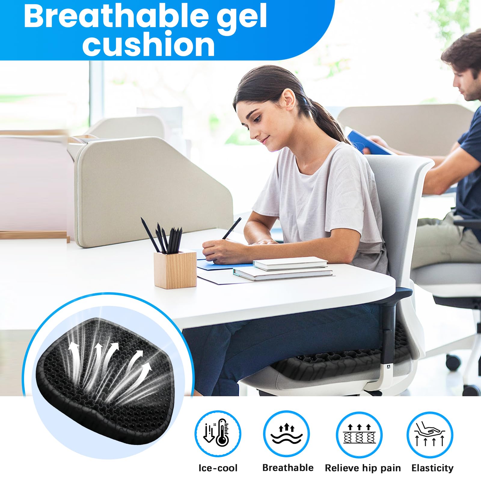 Wenisuow Gel Cushion for Sitting, Thick Gel Seat Cushion with Cover, Black