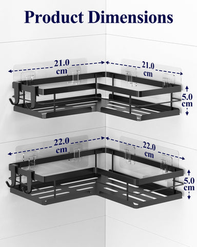 Kitsure Corner Shower Caddy – 2-Pack Adhesive Bathroom Shelves, Black, L