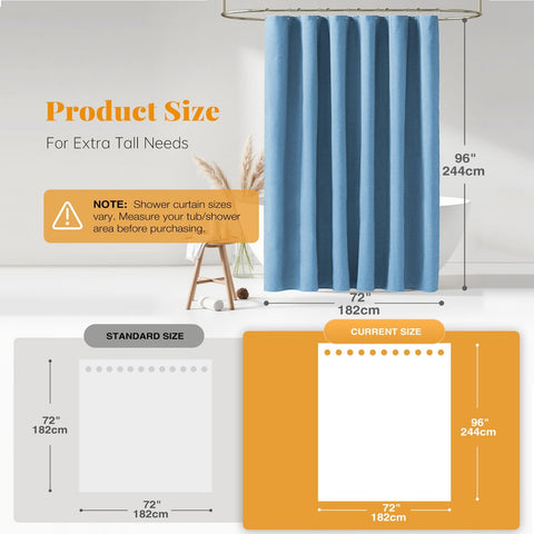 BTTN Extra Long Linen Look Shower Curtain, 182x244cm, Moonlight Blue