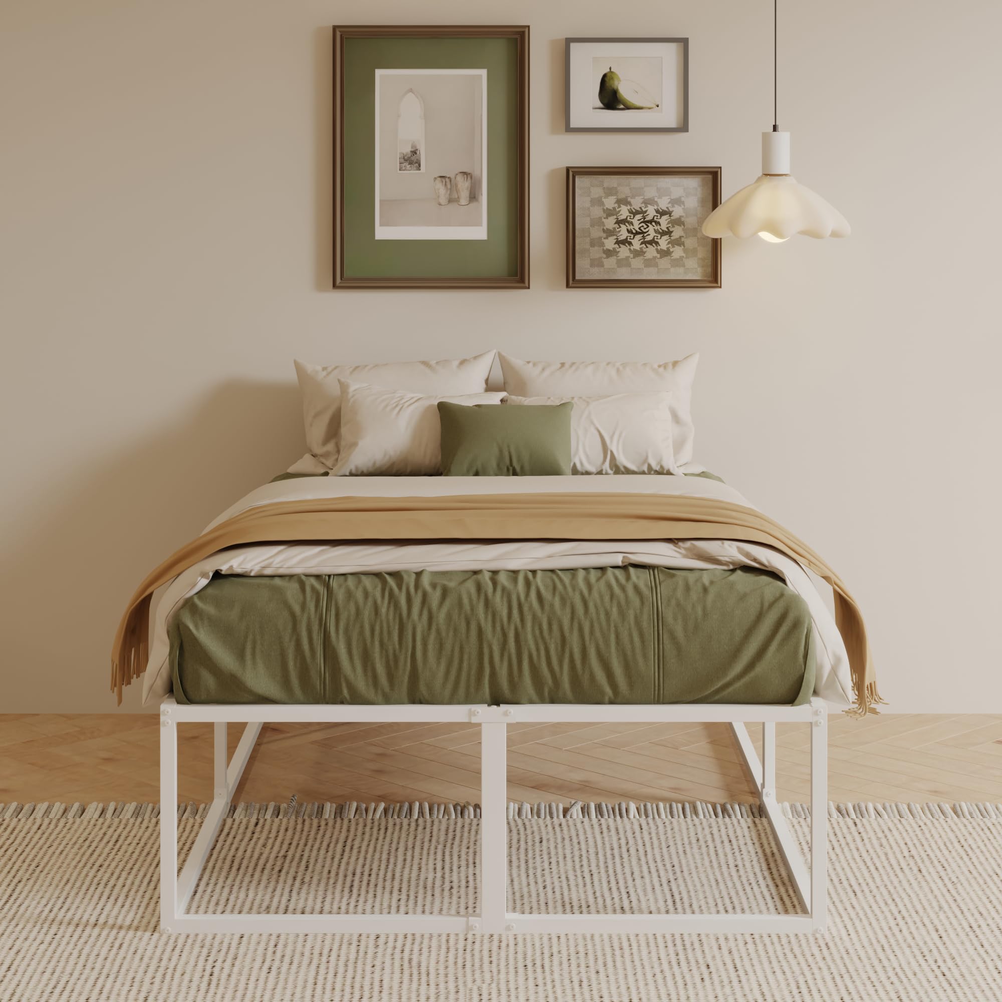 EMODA 46 cm High Metal Bed Frame 160x200 cm, White