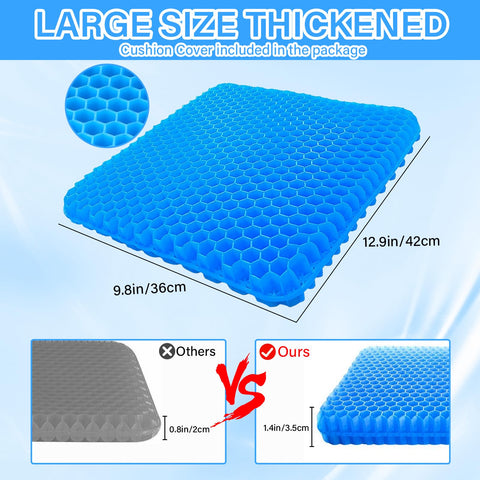 Audasi Gel Seat Cushion, Honeycomb Thick Gel Seat Pad for Bottoms Soft Sitter Cushion Relieving Back Coccyx Pressure Seat Cushions for Car Office