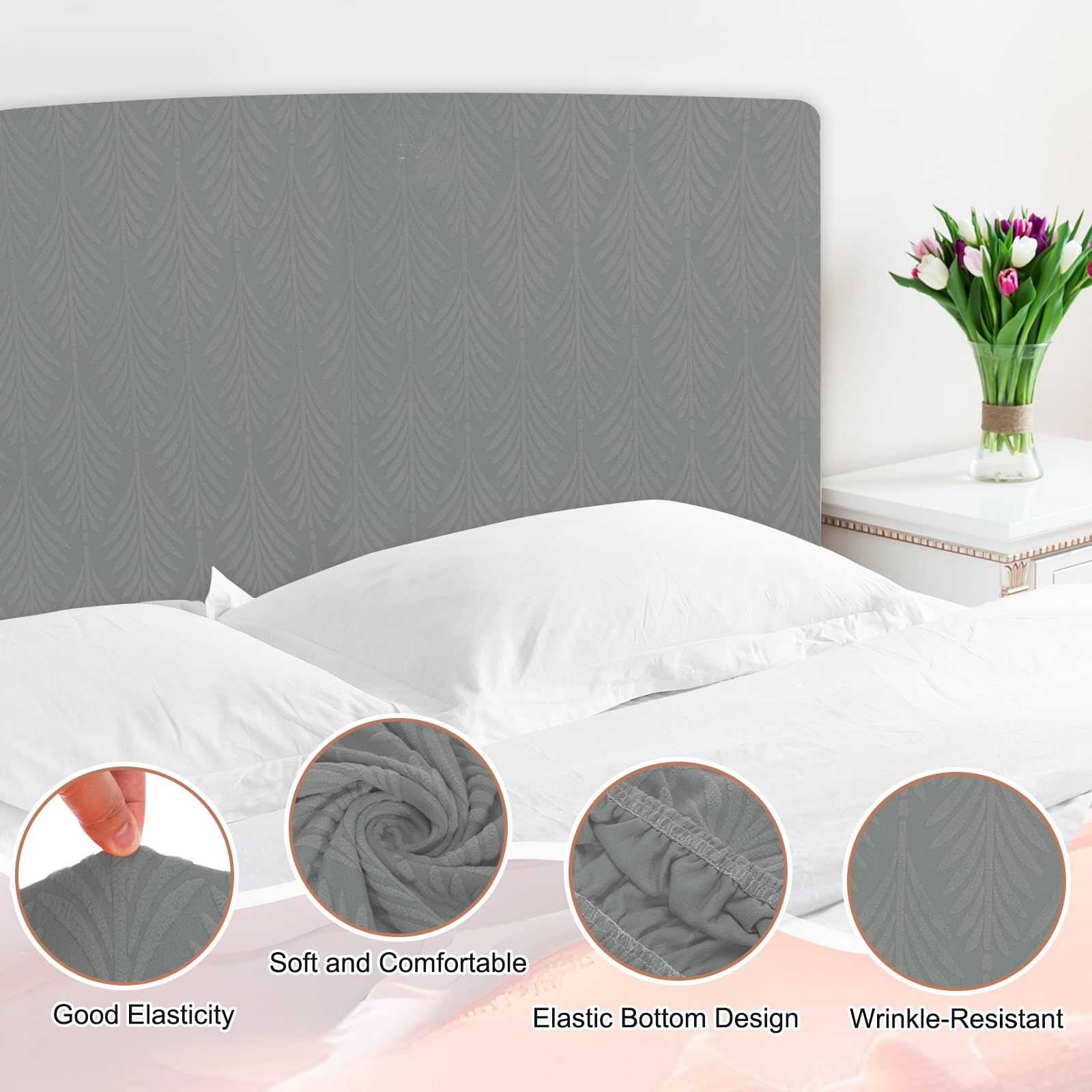 sourcing map Bed Headboard Slipcover, 200cm Jacquard Fabric Stretch Protector Covers, Dustproof Cover for King Size Headboard Bedroom Decor, Dark Gray