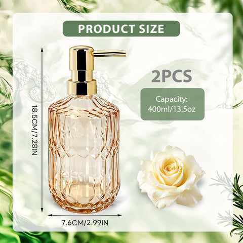 2 Pack Amber Glass Soap Dispenser 400ml | Thickened Non-Slip Pump