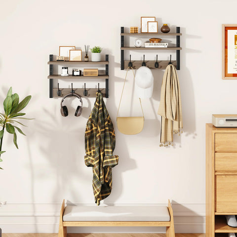 YMYNY 2-Tier Coat Hooks Wall Mounted with Shelf, Silver Gray HWS009Y-2