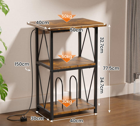 HFHOME 2025 Upgraded Extended Tabletop Record Player Stand with Charging Station, 3 Tier End Table with Vinyl Record Storage