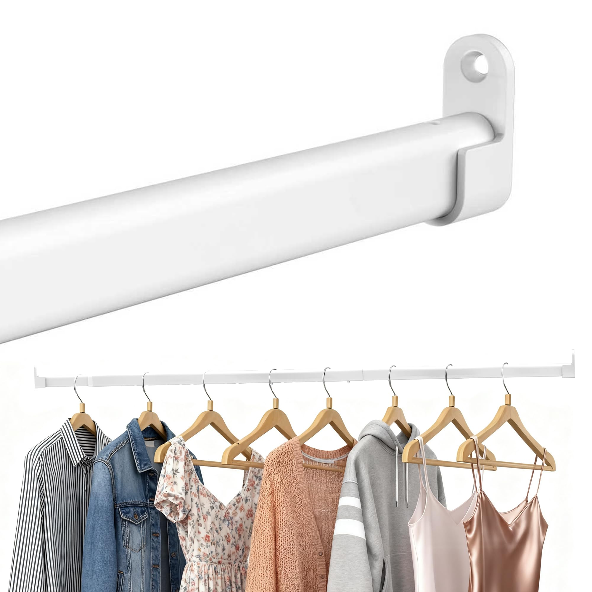 Poskena Clothes Rail Heavy Duty for Wardrobe White,25mm rail,43-101cm