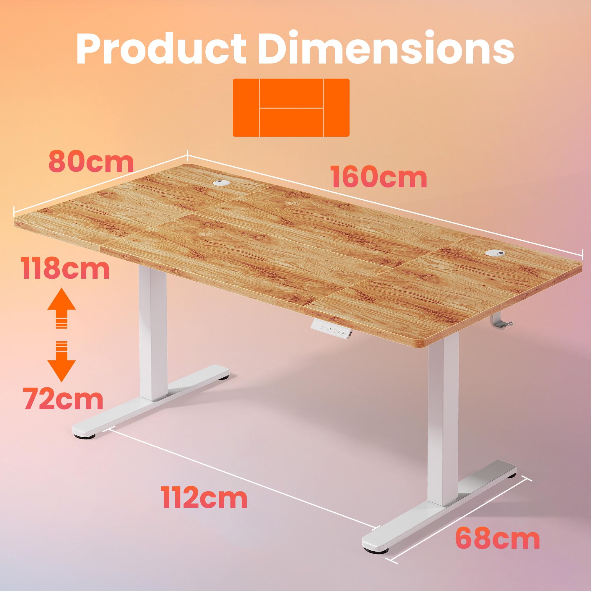 HUANUO Standing Desk 160x80cmcm mit 4 Memory height settings