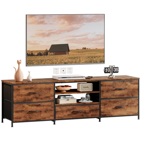 Forthcan TV Stand Cabinet, TV Unit with 5 Drawers, 140 cm, Brown
