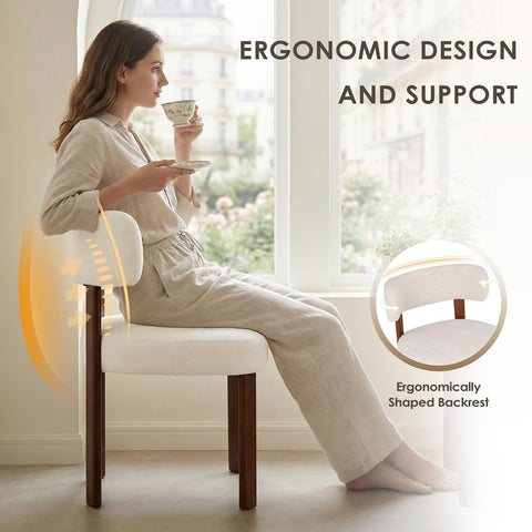 COLAMY Wooden Dining Chairs Set of 2, Fabric Chairs for Dining Room with Open Curved Backrest and Thick Seat Cushion