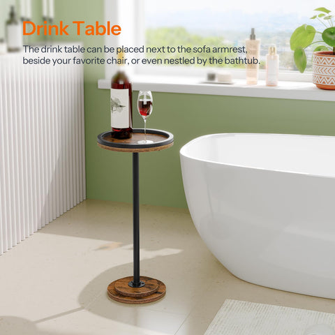 HOOBRO Round Side Table, Small Bedside Table, Drink Tables, Accent Round Table with Pedestal