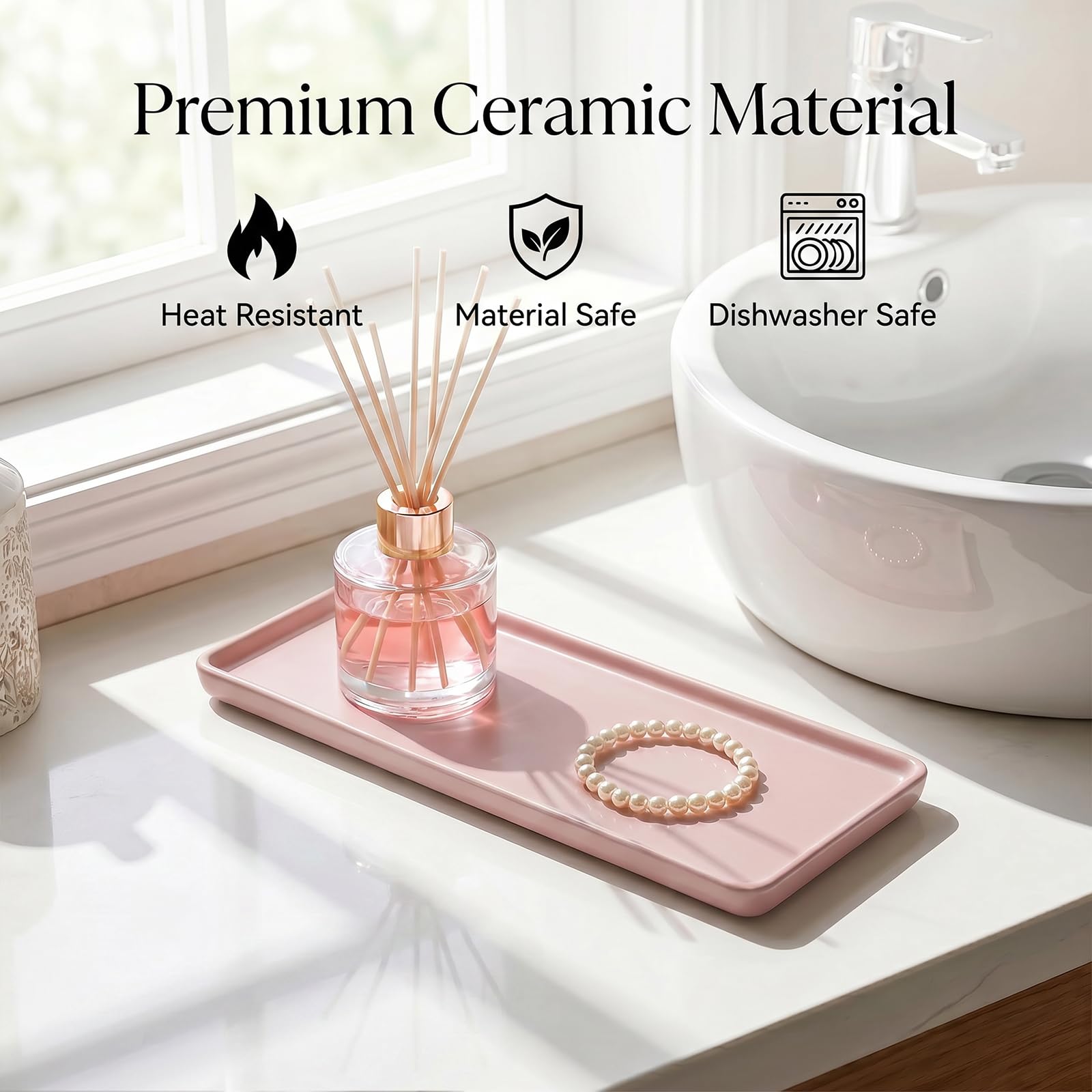Ceramic Vanity Tray,20.5x9.5x1.2cm Cosmetics Tray,Rectangular Decorative Trinket Dish for coffee, perfume