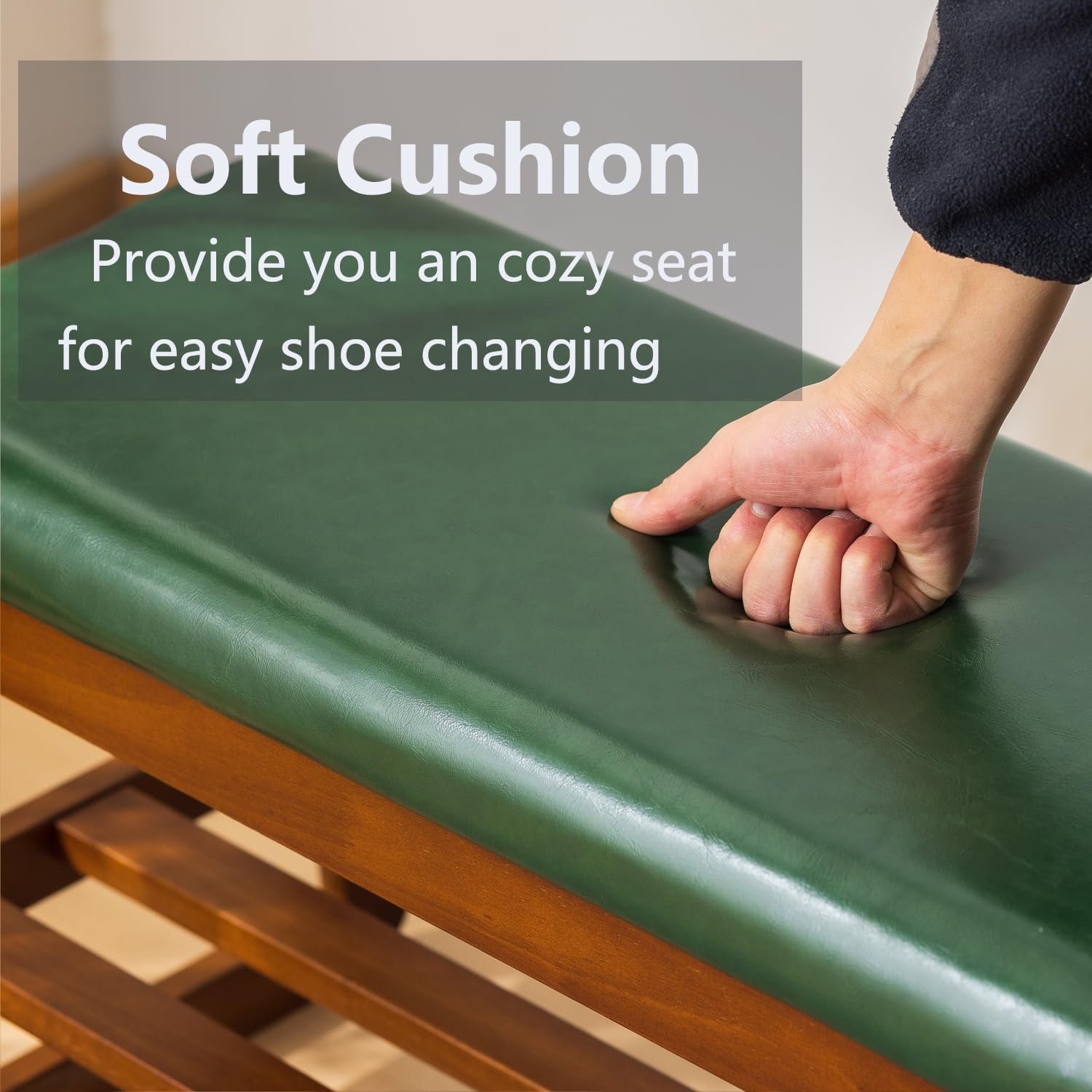 SOBIBO Solid Wood Shoe Bench, 2-Tier Entryway Bench with Cushion and Flip-Open Storage Box, Mid-Century Modern Shoe Bench Rack for Hallway