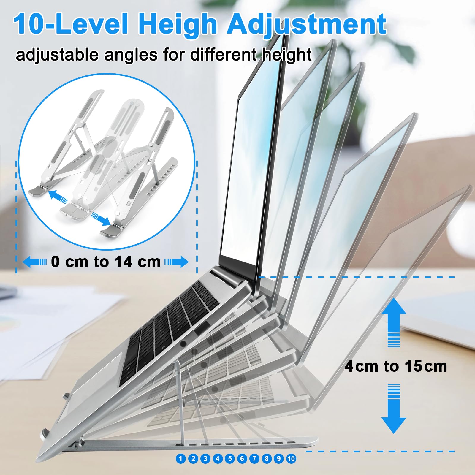 Laptop Stand for Desk Adjustable, Folding Tablet Stand Aluminum Portable Laptop Riser for Desk, Foldable Computer Stand Laptop Holder for Notebook PC
