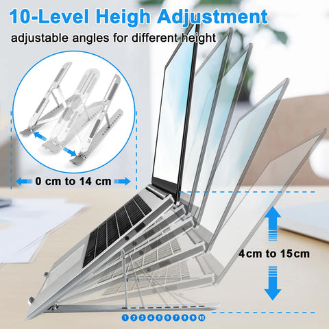 Laptop Stand for Desk Adjustable, Folding Tablet Stand Aluminum Portable Laptop Riser for Desk, Foldable Computer Stand Laptop Holder for Notebook PC